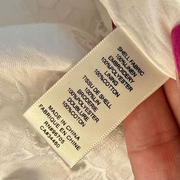 Rebecca Taylor Terri Dress Embroidered White Linen Midi Dress with Tie Back 4 - Picture 8 of 12